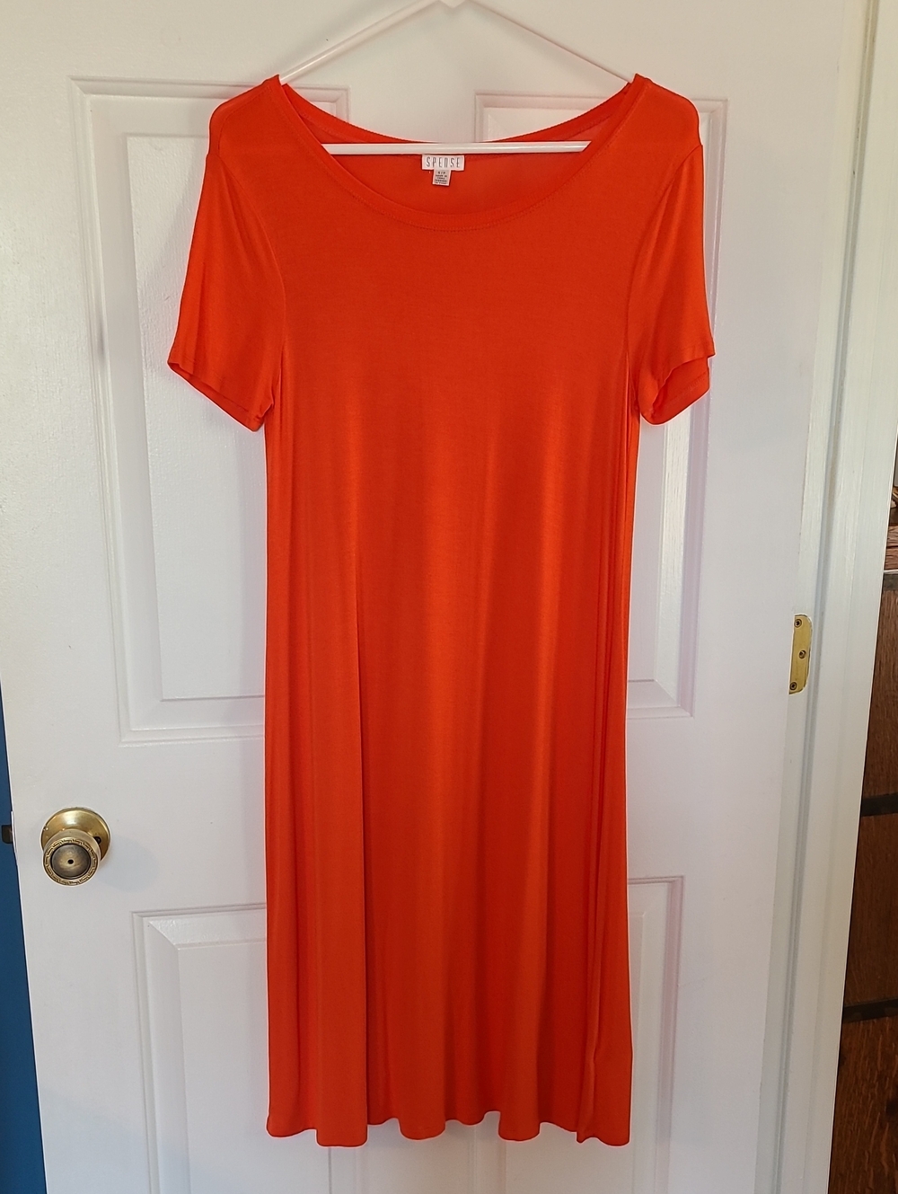 Spense Bold Orange Short-Sleeve Midi Dress